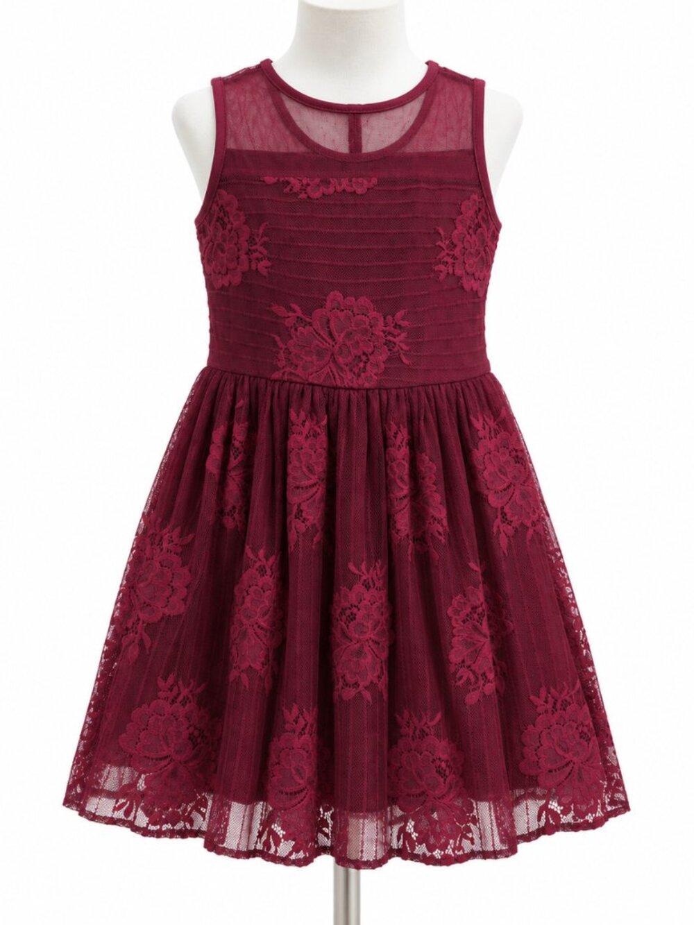 The Children's Place Girls 8 Burgundy Floral Lace Mesh Holiday Party Dress